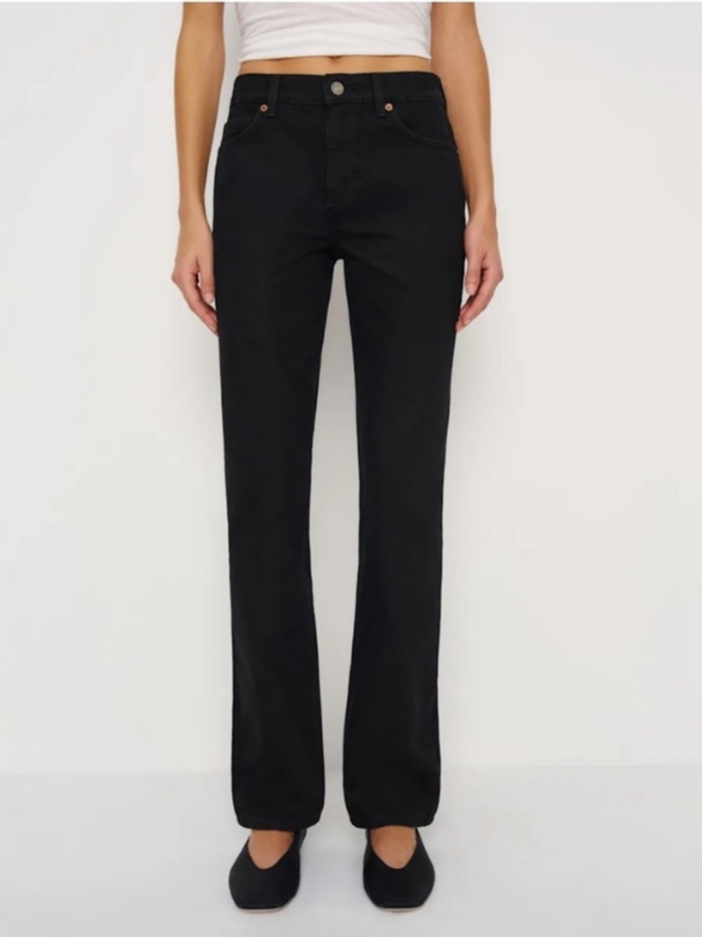 Reformation Greer Mid Rise Straight Jeans Black Size 26